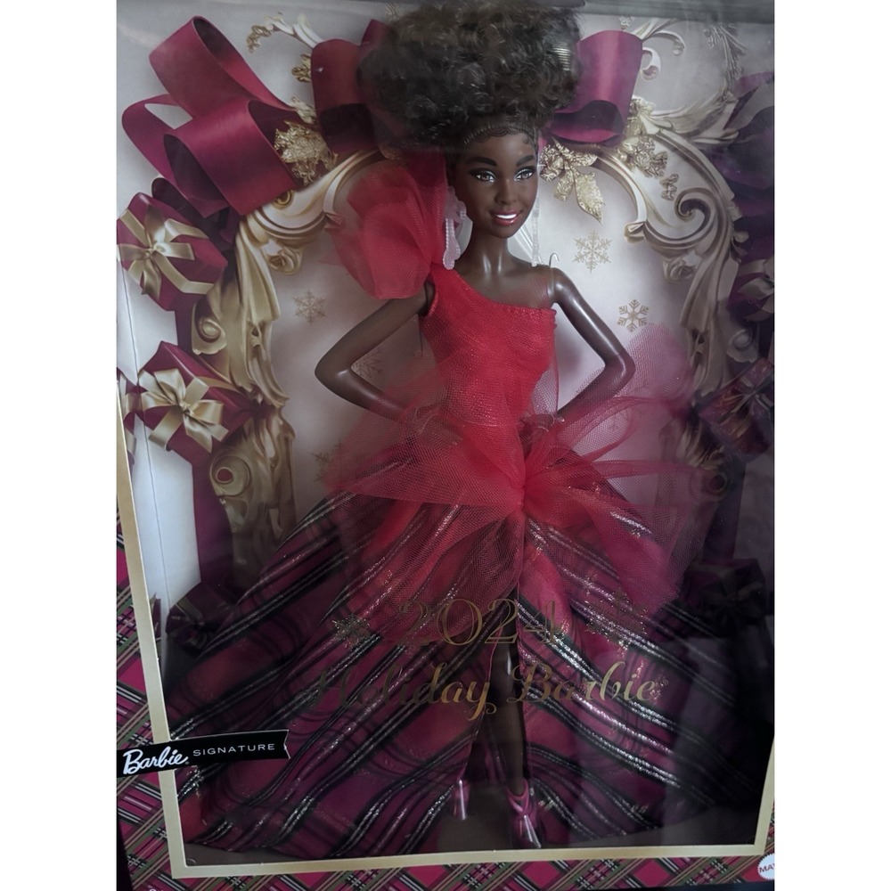 African American 2024 Holiday Barbie‎ Doll Stand Authenticity NIB never opened
